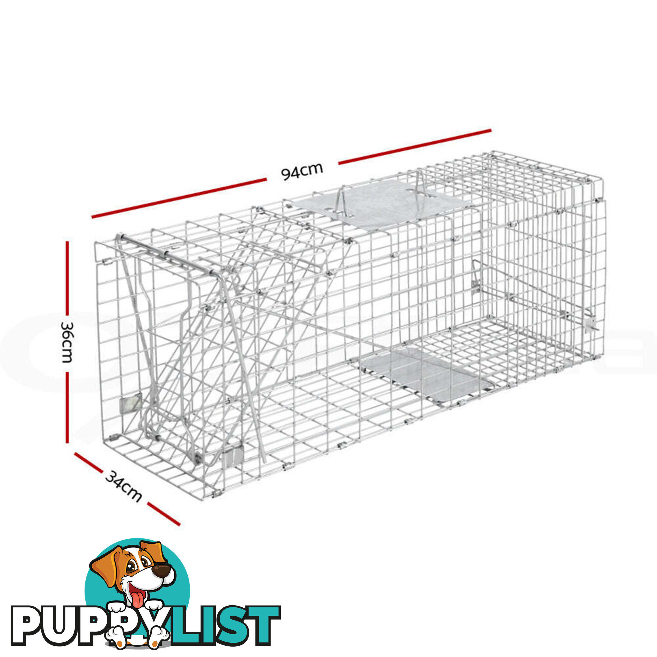 Humane Animal Trap Cage 94 x 34 x 36cm  - Silver - TRAP-CAGE-9434