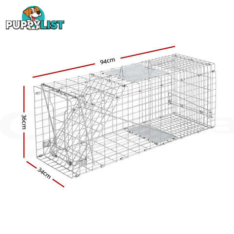 Humane Animal Trap Cage 94 x 34 x 36cm  - Silver - TRAP-CAGE-9434