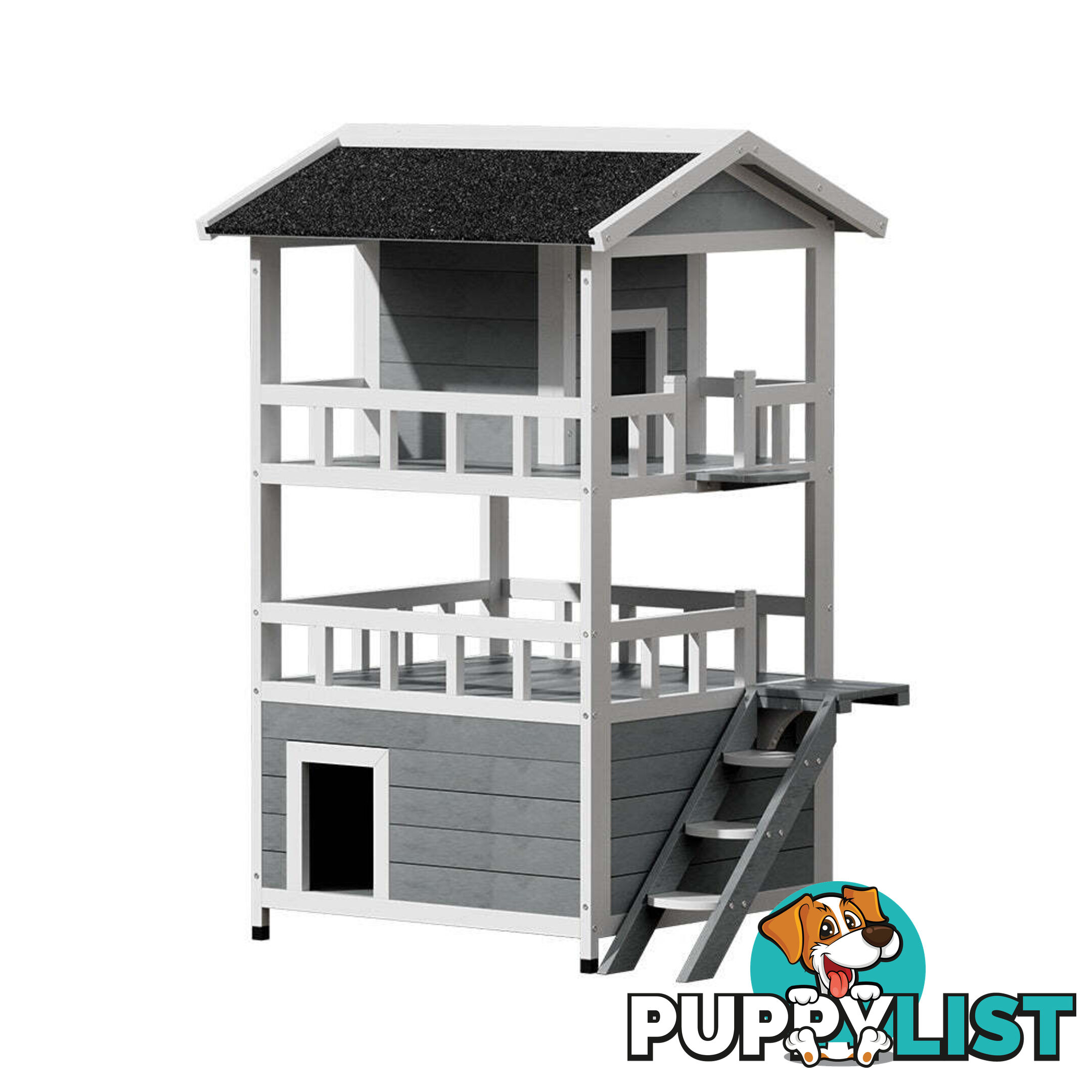 i.Pet Cat House Outdoor Shelter 72cm x 72cm x 127cm Rabbit Hutch Wooden Condo Small Dog Pet Houses Enclosure - PET-CH-R126-GR-AB