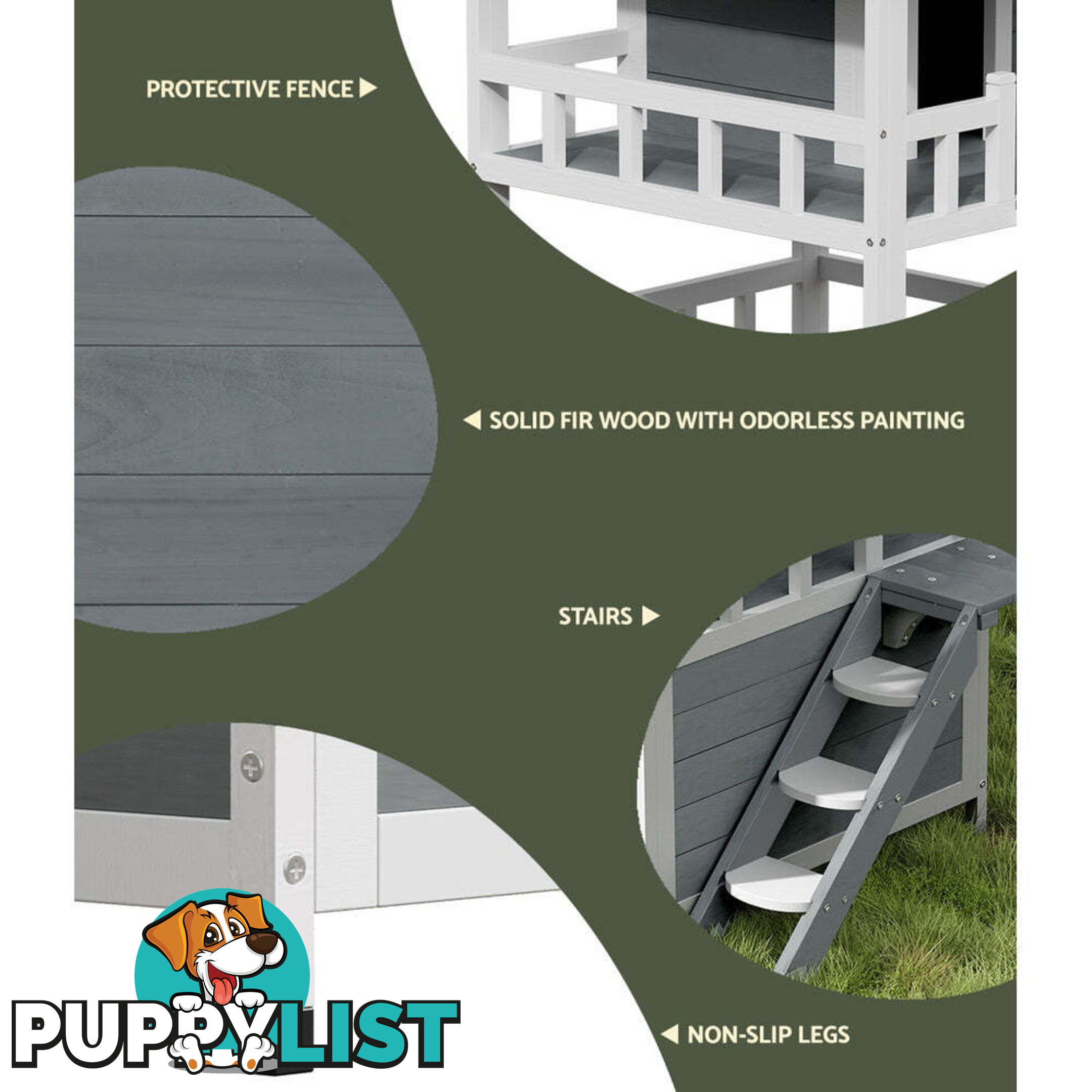 i.Pet Cat House Outdoor Shelter 72cm x 72cm x 127cm Rabbit Hutch Wooden Condo Small Dog Pet Houses Enclosure - PET-CH-R126-GR-AB