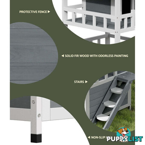 i.Pet Cat House Outdoor Shelter 72cm x 72cm x 127cm Rabbit Hutch Wooden Condo Small Dog Pet Houses Enclosure - PET-CH-R126-GR-AB