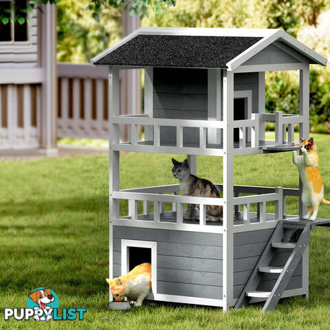 i.Pet Cat House Outdoor Shelter 72cm x 72cm x 127cm Rabbit Hutch Wooden Condo Small Dog Pet Houses Enclosure - PET-CH-R126-GR-AB