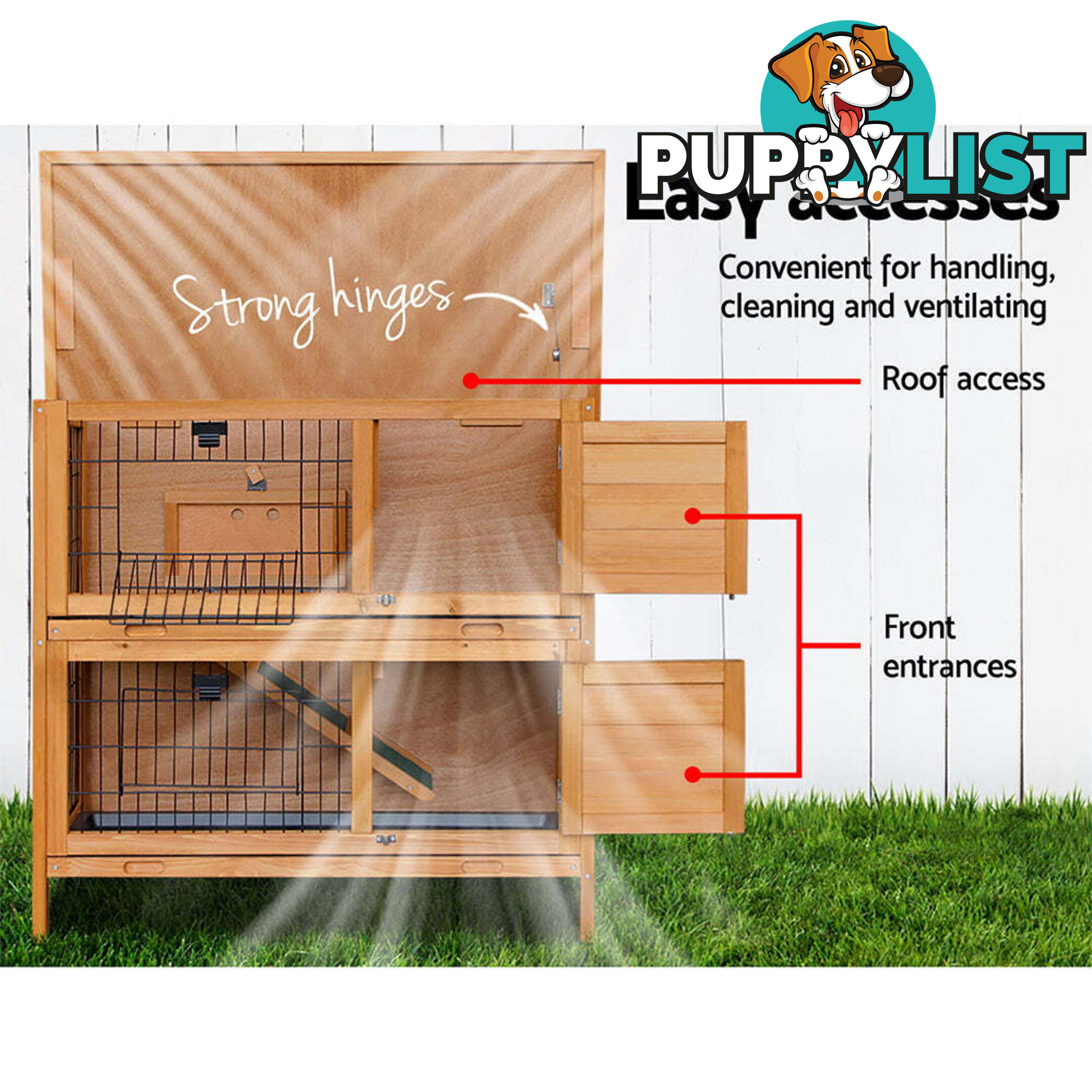 i.Pet Rabbit Hutch 91.5cm x 45cm x 82cm Chicken Coop Large Wooden House Run Cage Pet Bunny - PET-GT-RHT1240