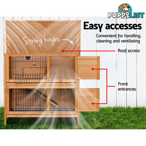 i.Pet Rabbit Hutch 91.5cm x 45cm x 82cm Chicken Coop Large Wooden House Run Cage Pet Bunny - PET-GT-RHT1240