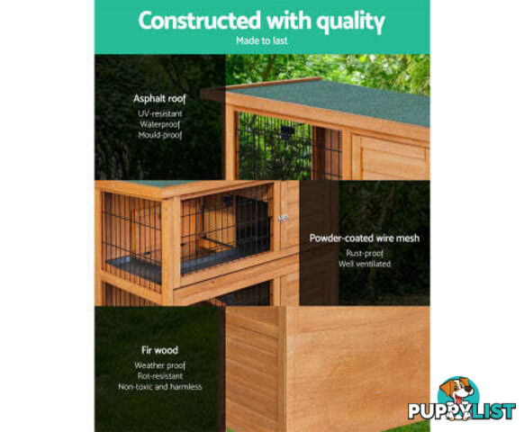 i.Pet Rabbit Hutch 91.5cm x 45cm x 82cm Chicken Coop Large Wooden House Run Cage Pet Bunny - PET-GT-RHT1240