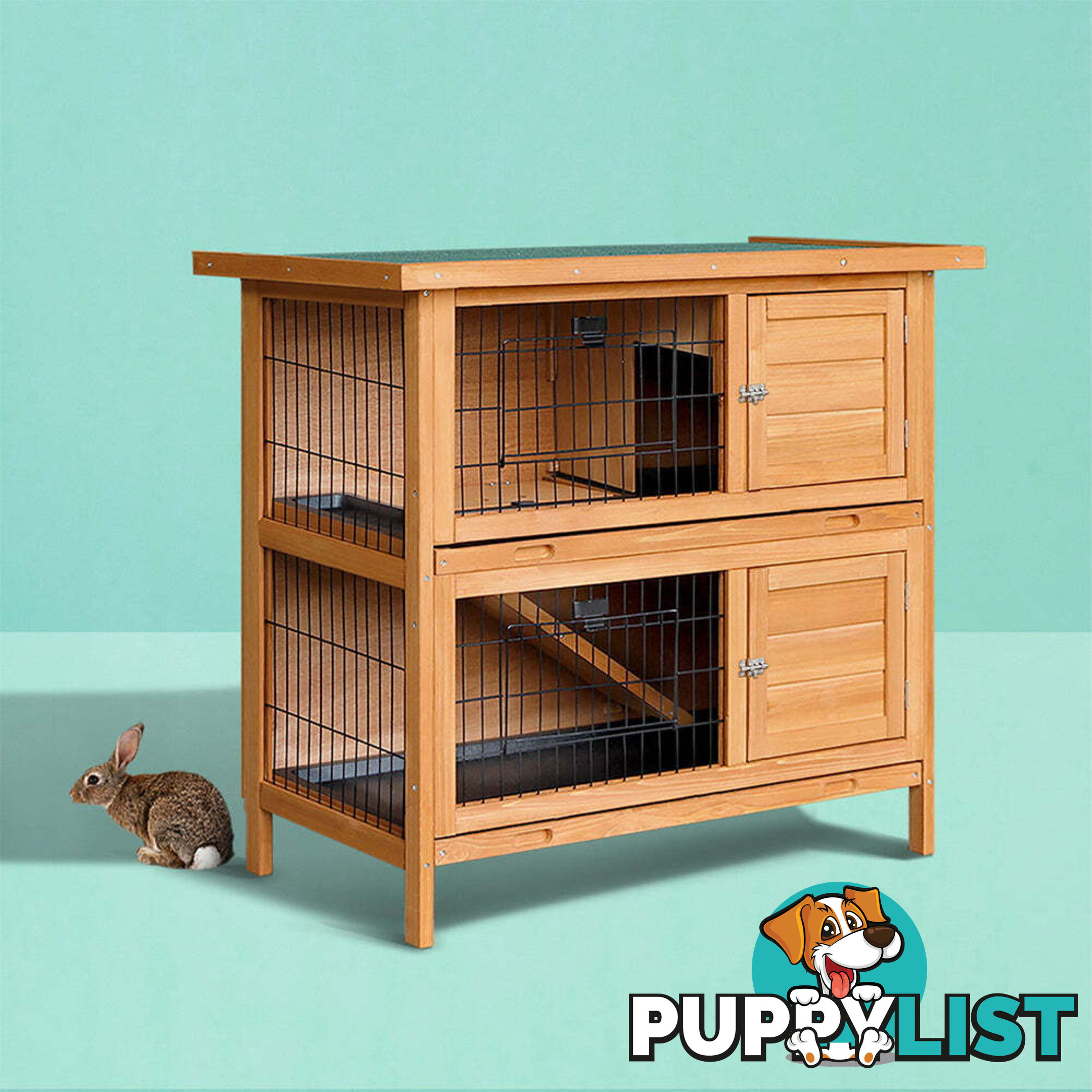 i.Pet Rabbit Hutch 91.5cm x 45cm x 82cm Chicken Coop Large Wooden House Run Cage Pet Bunny - PET-GT-RHT1240