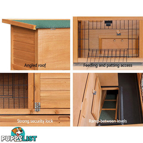 i.Pet Rabbit Hutch 91.5cm x 45cm x 82cm Chicken Coop Large Wooden House Run Cage Pet Bunny - PET-GT-RHT1240