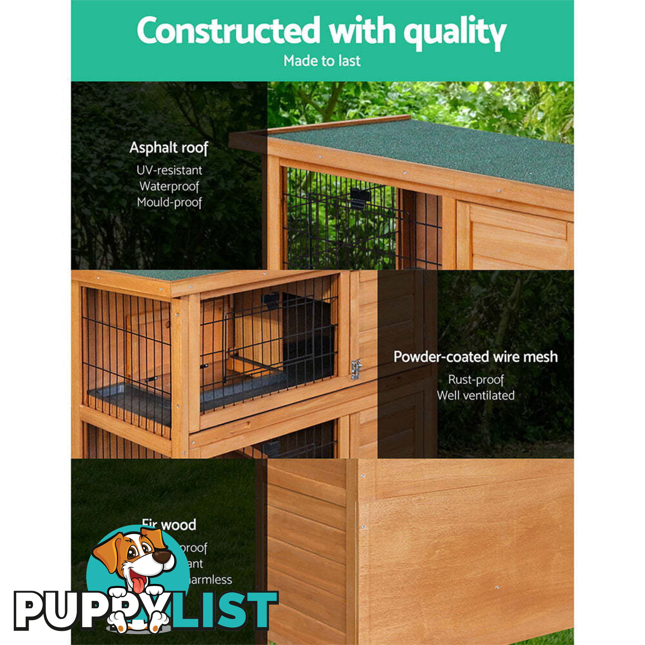 i.Pet Rabbit Hutch 91.5cm x 45cm x 82cm Chicken Coop Large Wooden House Run Cage Pet Bunny - PET-GT-RHT1240