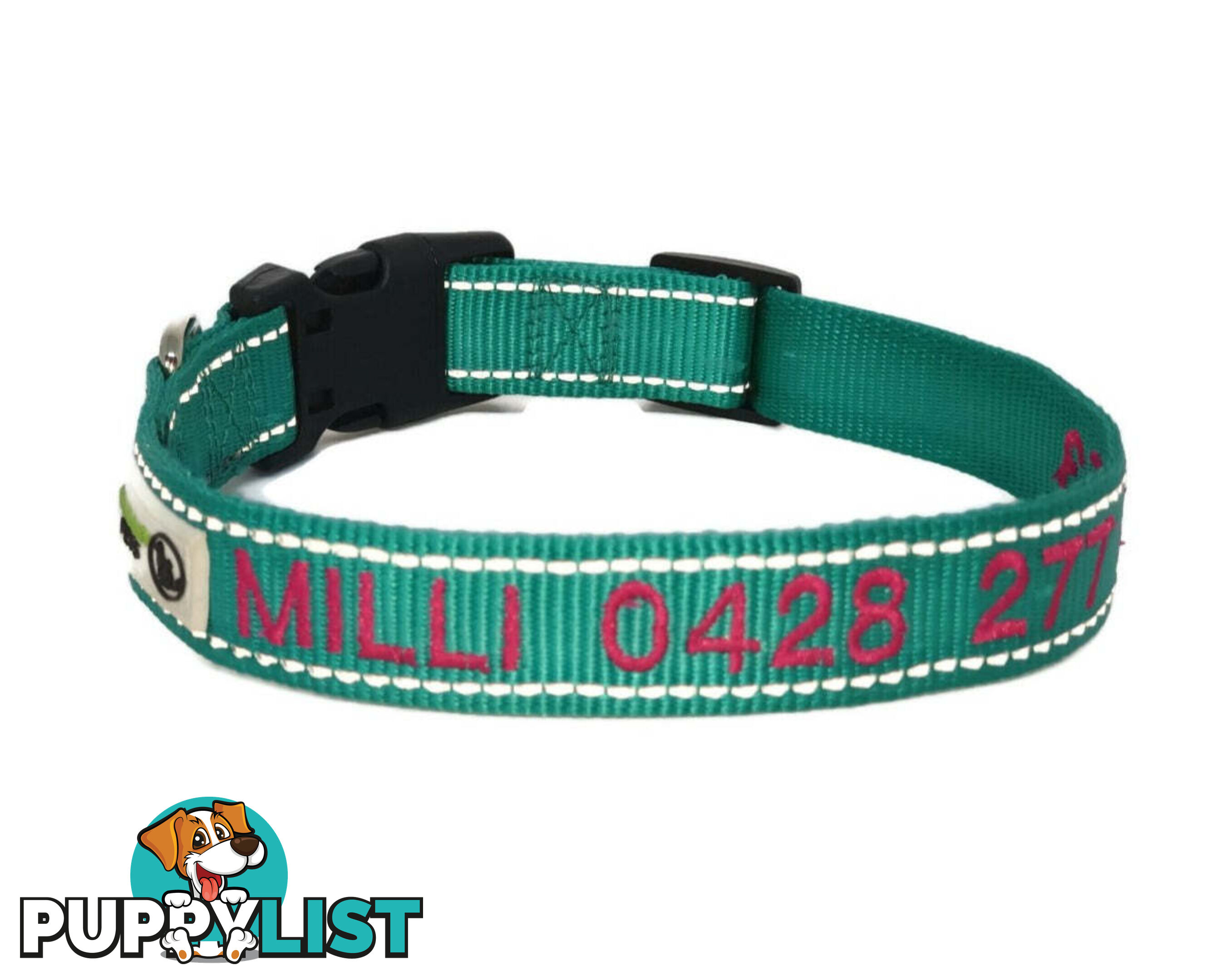 Doggie ID Collar Nylon w/Reflective Stitching Embroidered Personalised Custom. - GC-DIC-031-S-BLK