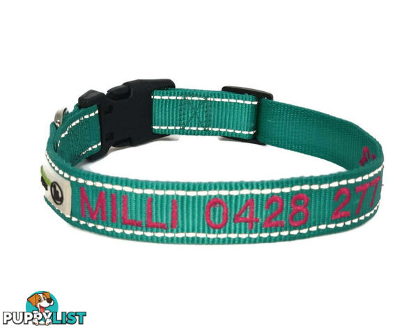 Doggie ID Collar Nylon w/Reflective Stitching Embroidered Personalised Custom. - GC-DIC-031-S-BLK