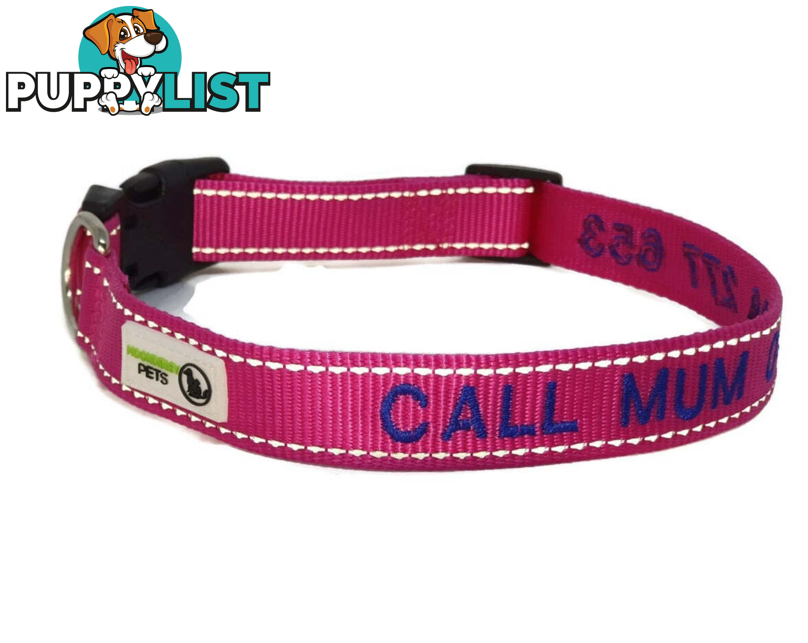 Doggie ID Collar Nylon w/Reflective Stitching Embroidered Personalised Custom. - GC-DIC-031-S-BLK
