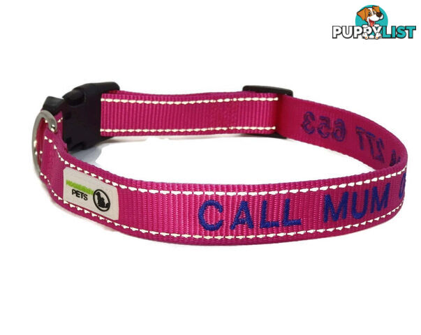 Doggie ID Collar Nylon w/Reflective Stitching Embroidered Personalised Custom. - GC-DIC-031-S-BLK