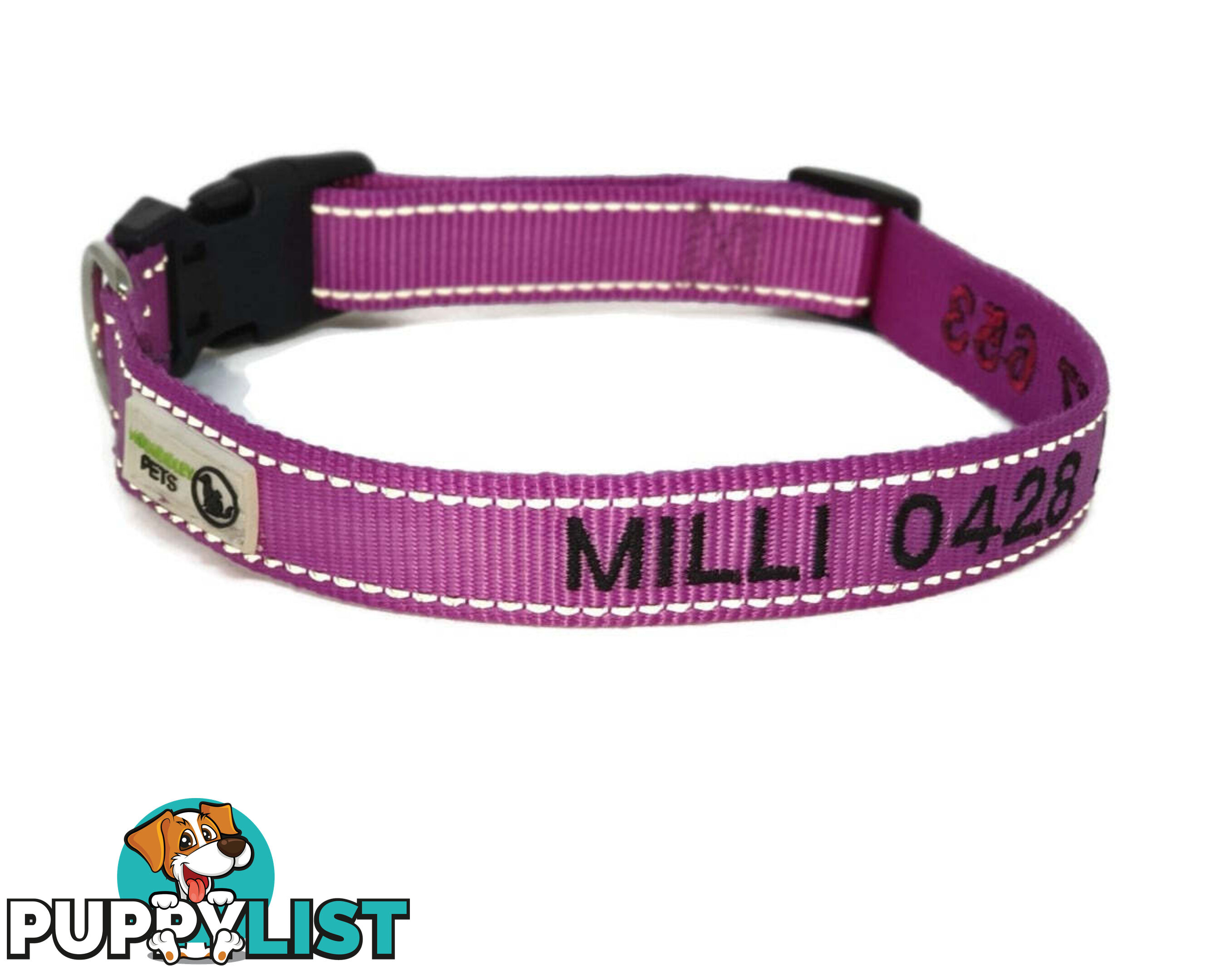 Doggie ID Collar Nylon w/Reflective Stitching Embroidered Personalised Custom. - GC-DIC-031-S-BLK