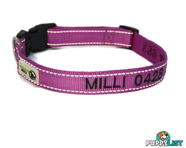 Doggie ID Collar Nylon w/Reflective Stitching Embroidered Personalised Custom. - GC-DIC-031-S-BLK