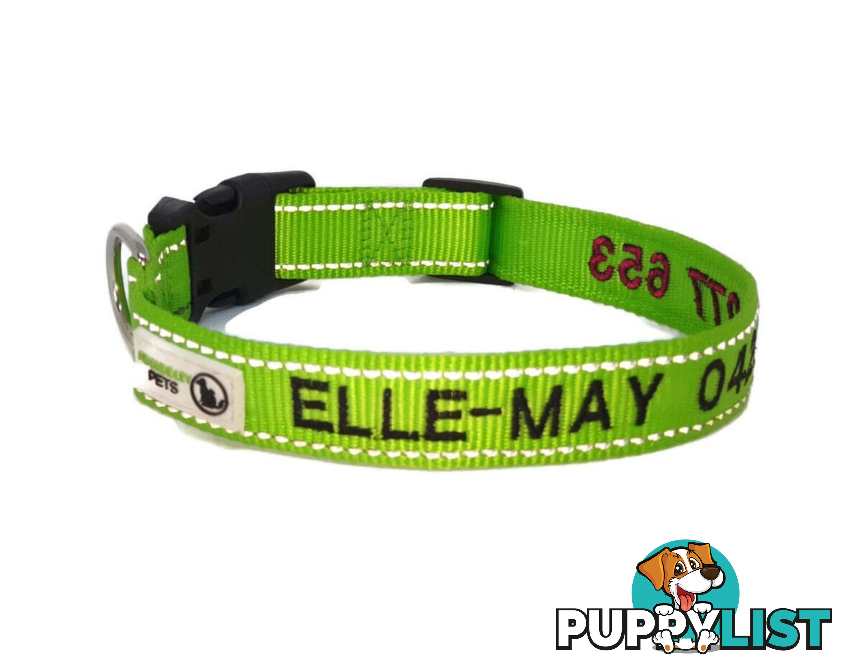 Doggie ID Collar Nylon w/Reflective Stitching Embroidered Personalised Custom. - GC-DIC-031-S-BLK
