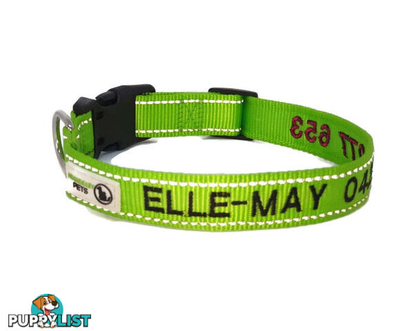 Doggie ID Collar Nylon w/Reflective Stitching Embroidered Personalised Custom. - GC-DIC-031-S-BLK