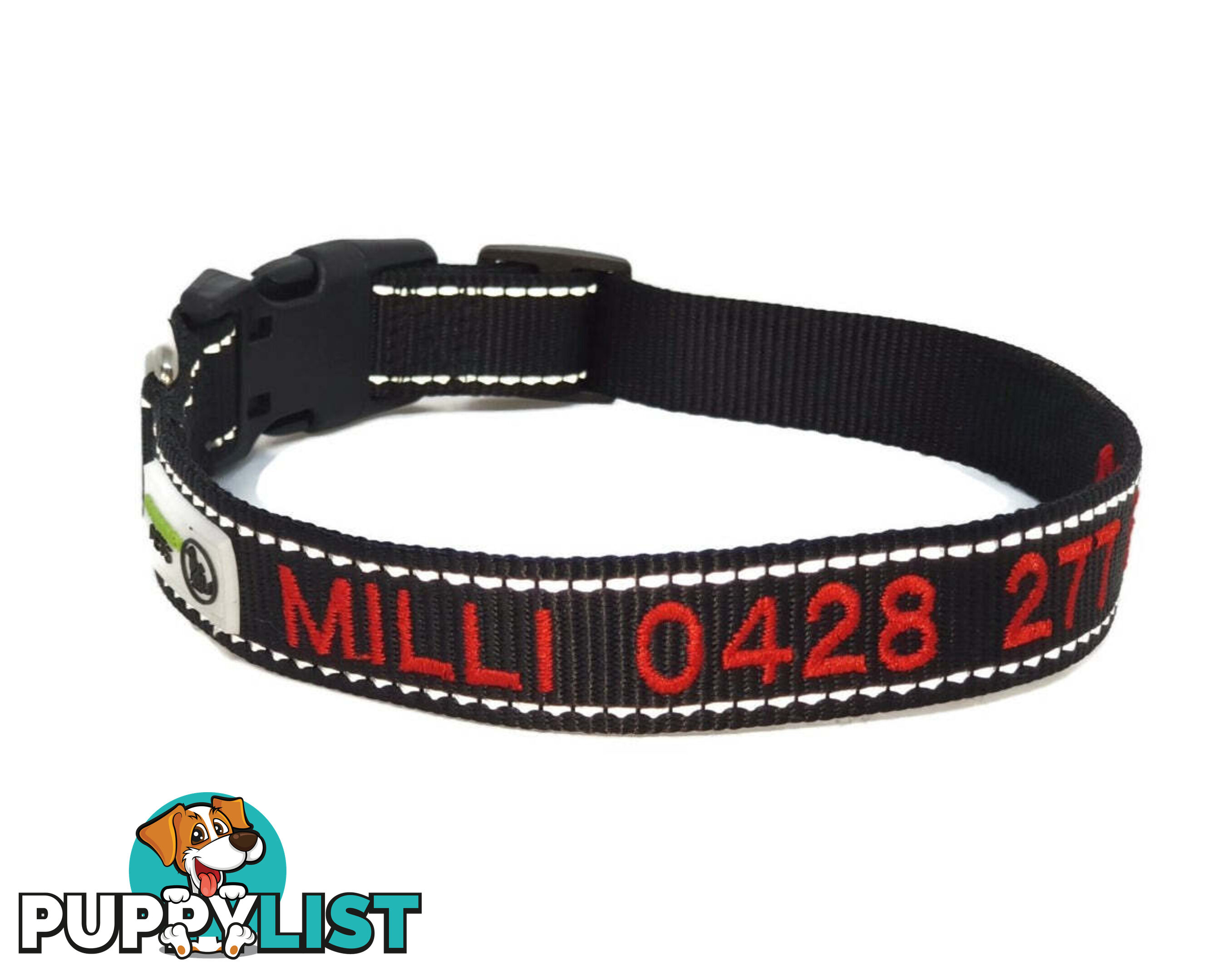 Doggie ID Collar Nylon w/Reflective Stitching Embroidered Personalised Custom. - GC-DIC-031-XS-LBLU