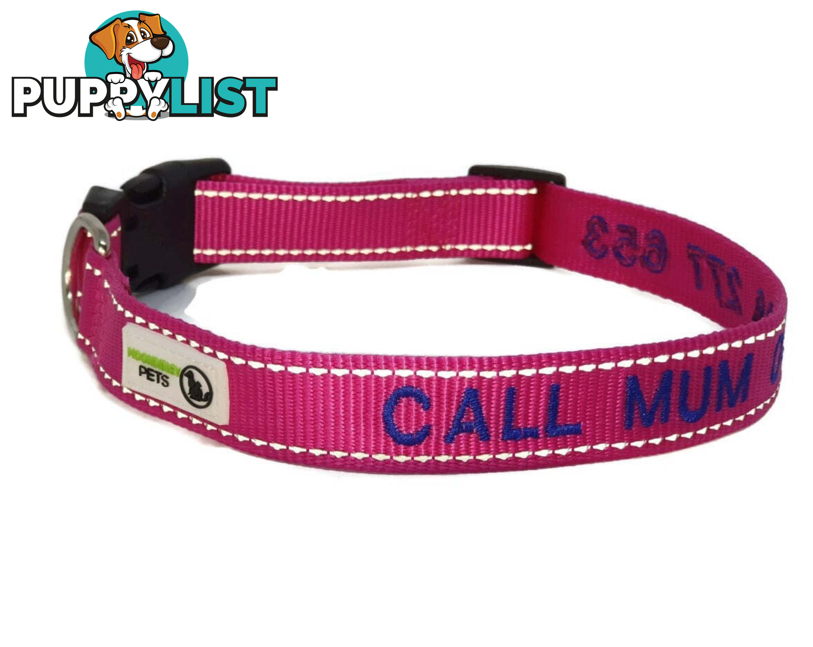 Doggie ID Collar Nylon w/Reflective Stitching Embroidered Personalised Custom. - GC-DIC-031-XS-LBLU