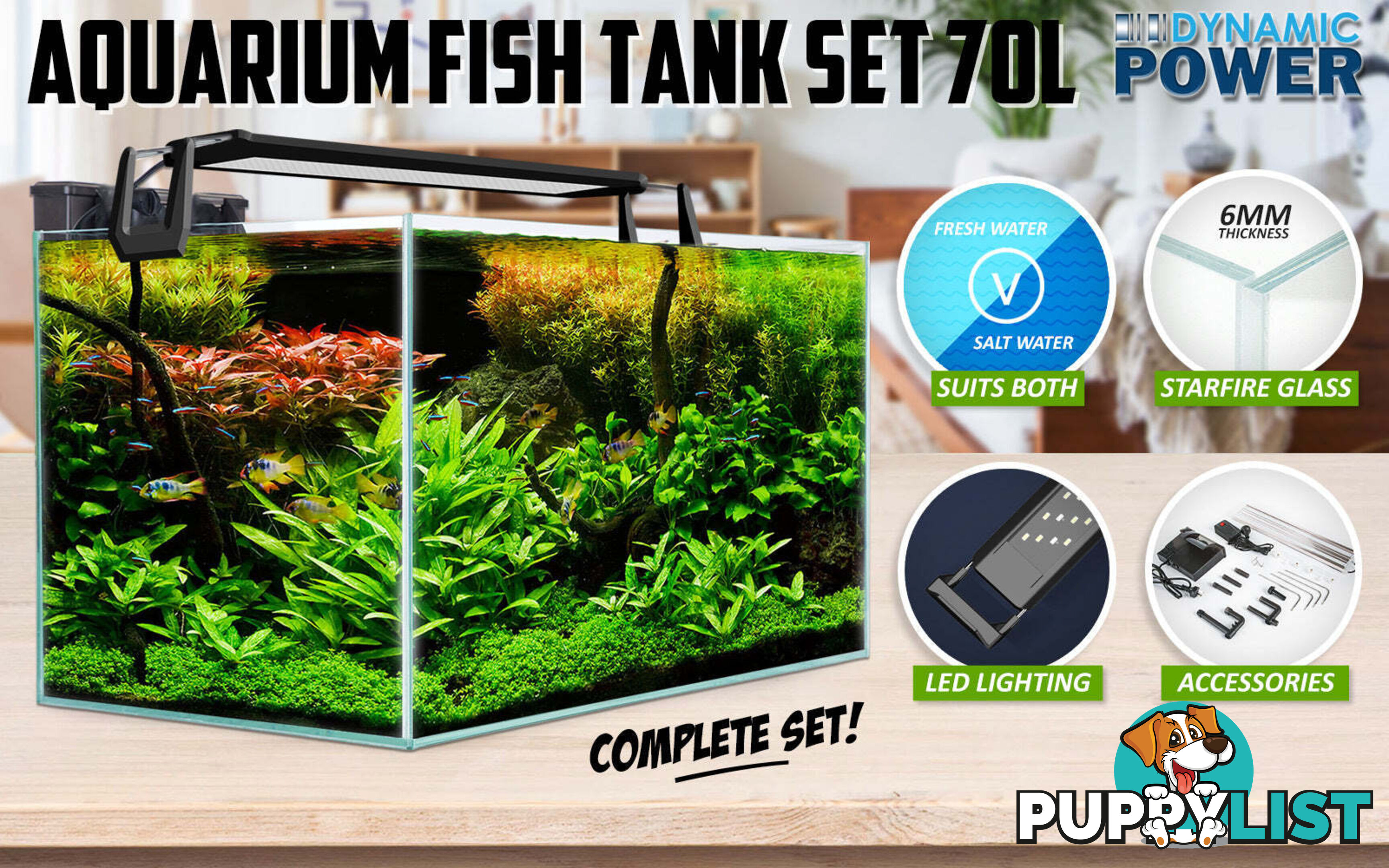 Aquarium Starfire Glass Fish Tank Set Filter Pump 70L - V274-AQ-FT70L