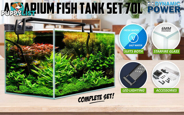 Aquarium Starfire Glass Fish Tank Set Filter Pump 70L - V274-AQ-FT70L