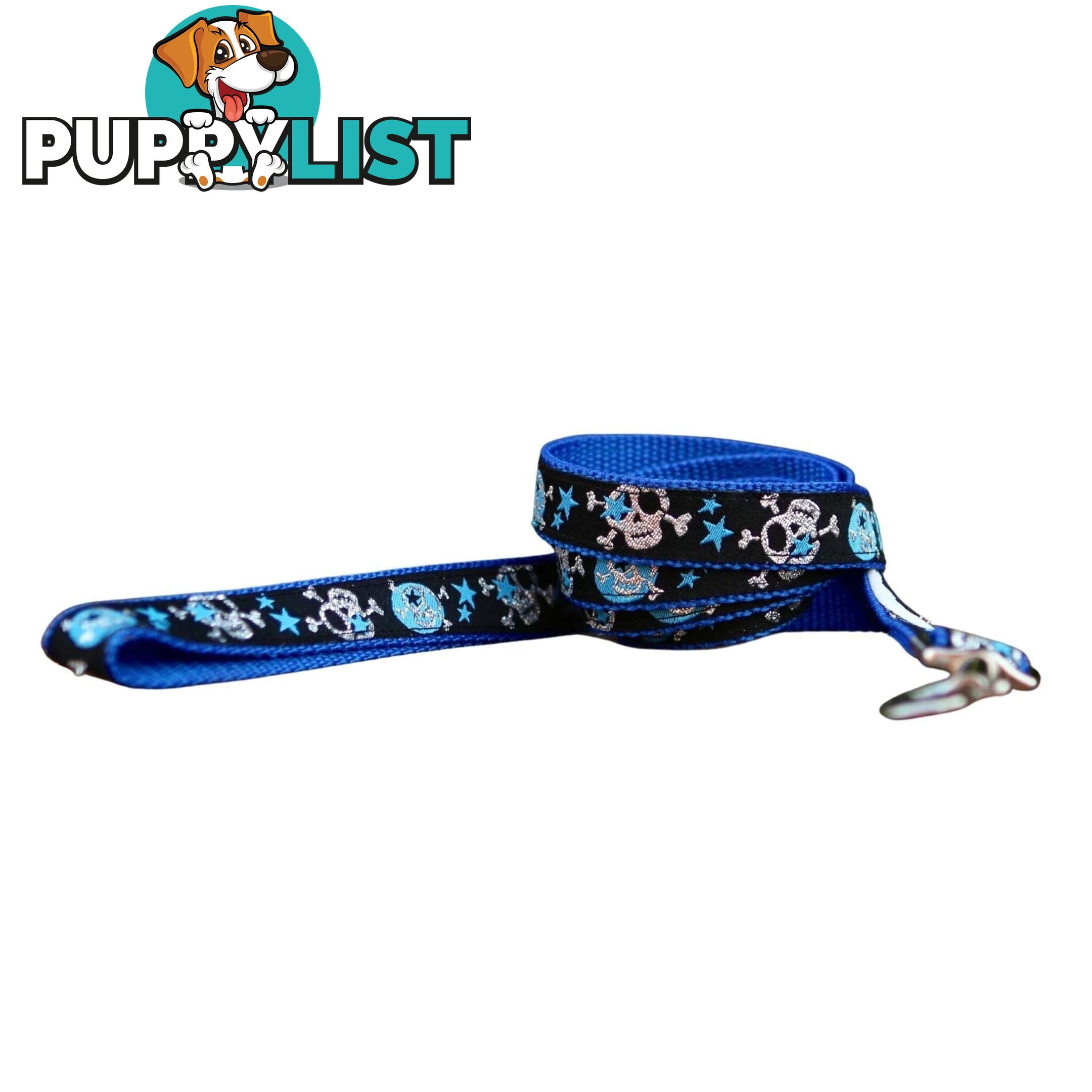 Skulls & Stars Dog Lead / Dog Leash - Hand Made by The Bark Side - TBSLDSKULPUR201.5