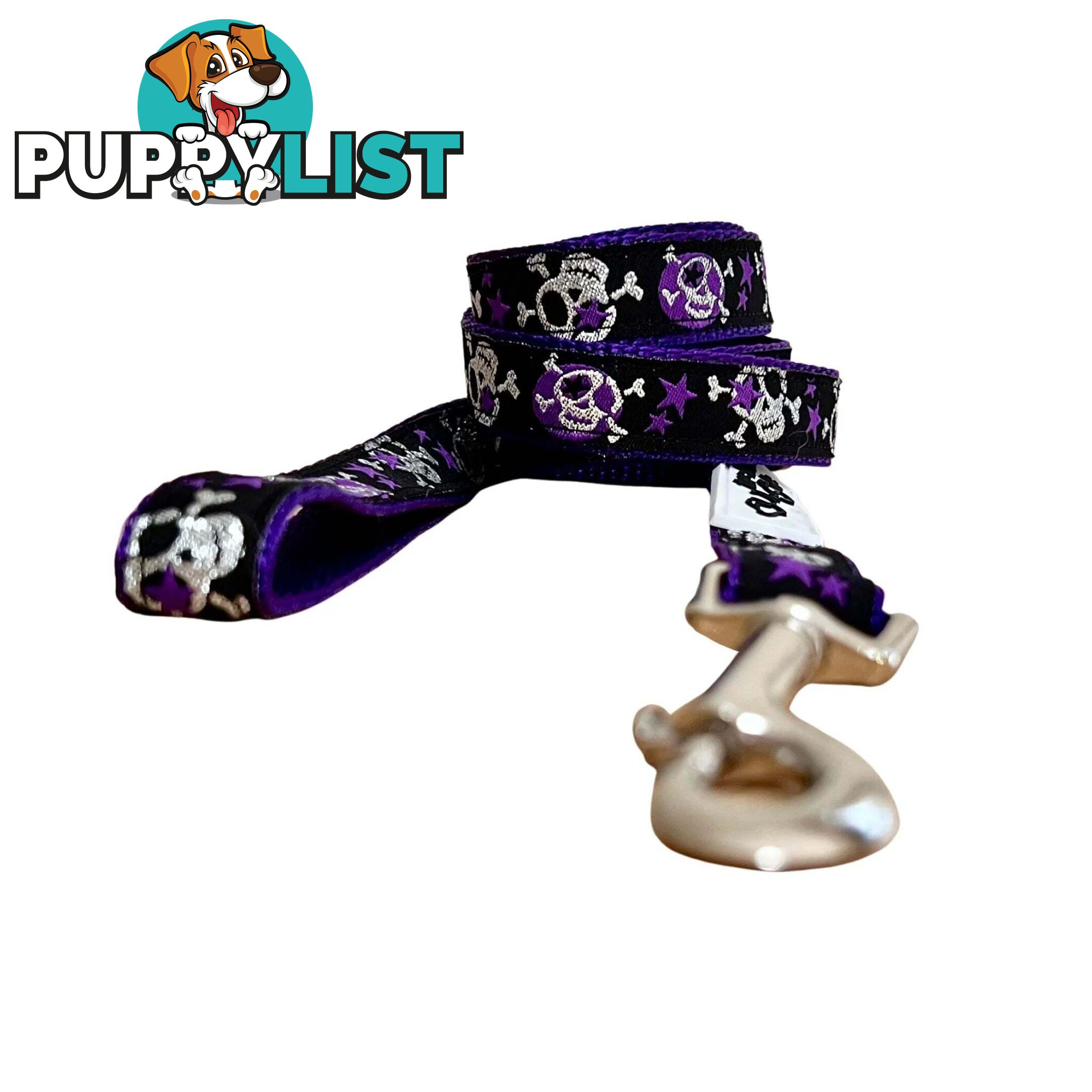 Skulls & Stars Dog Lead / Dog Leash - Hand Made by The Bark Side - TBSLDSKULPUR201.5