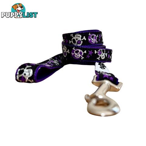 Skulls & Stars Dog Lead / Dog Leash - Hand Made by The Bark Side - TBSLDSKULPUR201.5