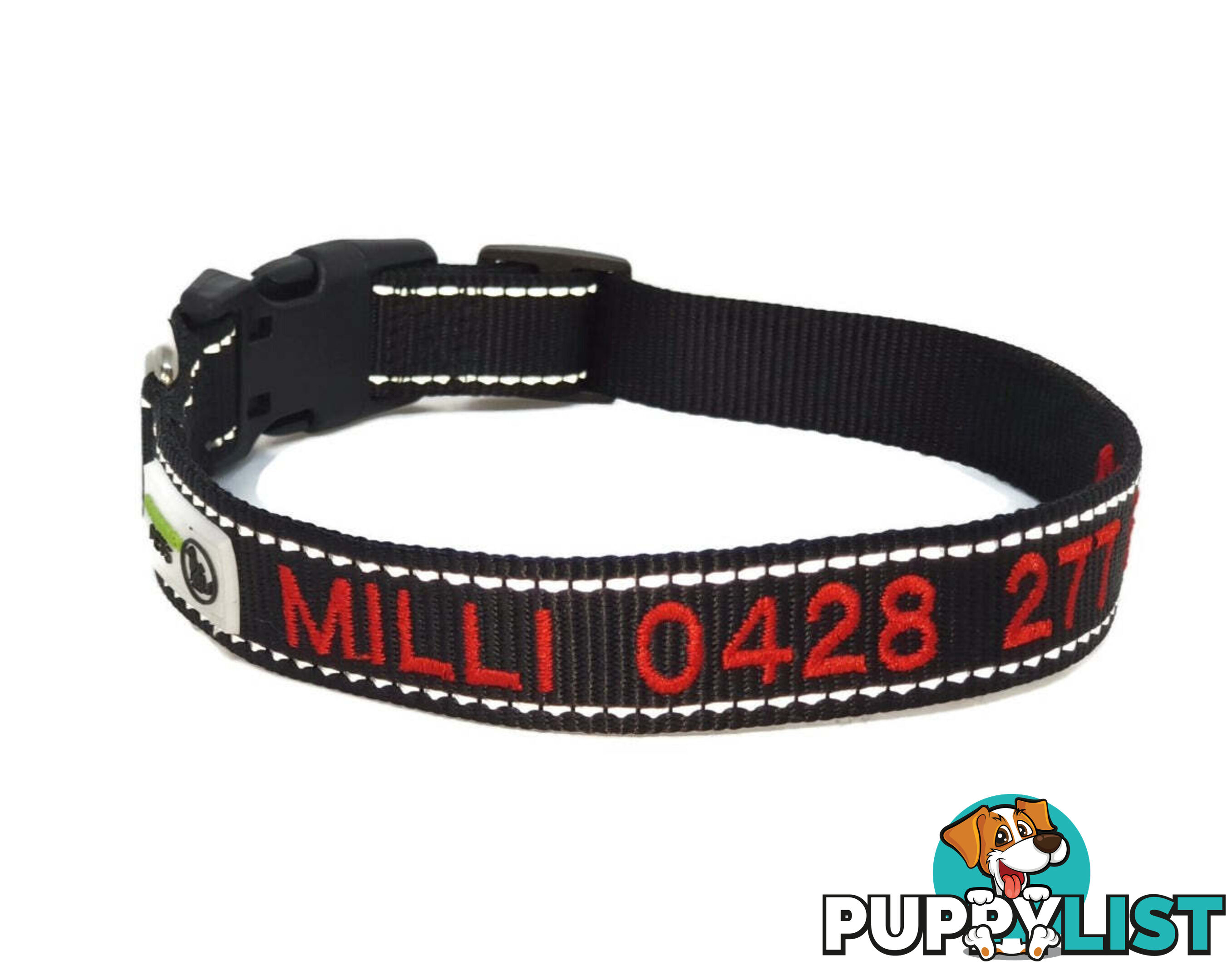 Doggie ID Collar Nylon w/Reflective Stitching Embroidered Personalised Custom. - GC-DIC-031-M-PUR