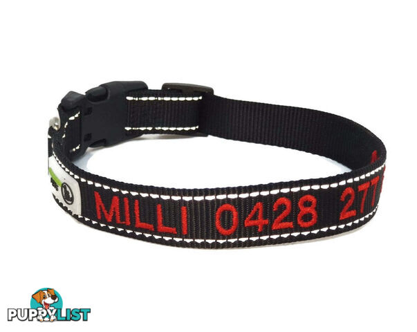 Doggie ID Collar Nylon w/Reflective Stitching Embroidered Personalised Custom. - GC-DIC-031-M-PUR