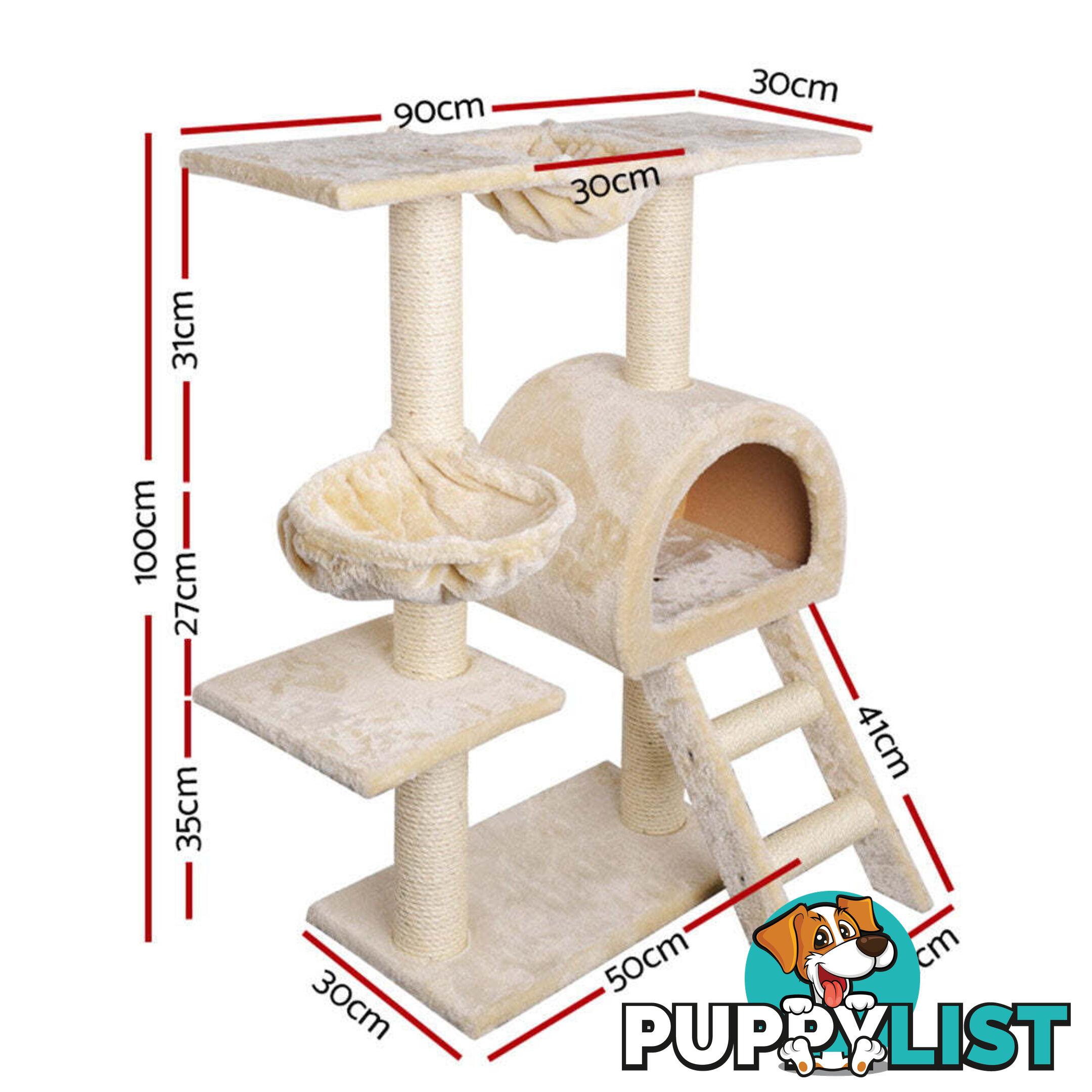 i.Pet Cat Tree 100cm Tower Scratching Post Scratcher Condo House Trees Bed Beige - PET-CAT-HSCT003-BE