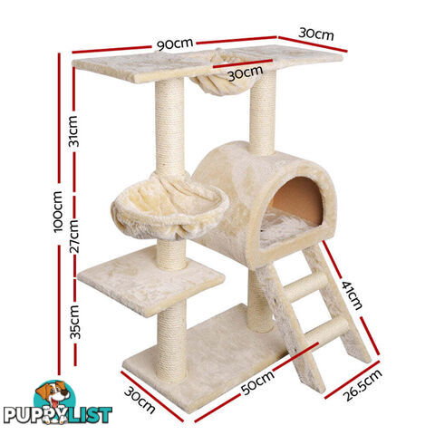 i.Pet Cat Tree 100cm Tower Scratching Post Scratcher Condo House Trees Bed Beige - PET-CAT-HSCT003-BE