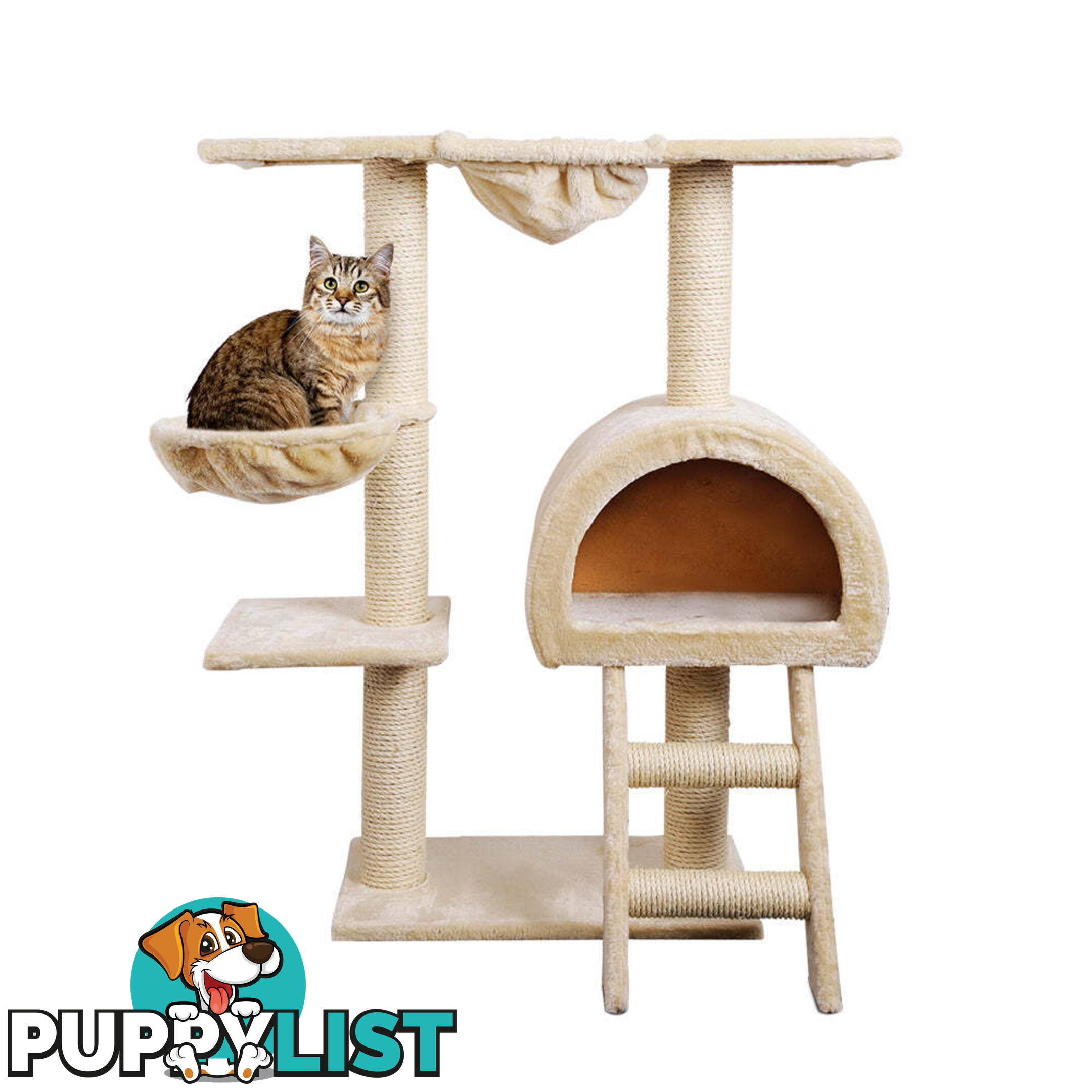 i.Pet Cat Tree 100cm Tower Scratching Post Scratcher Condo House Trees Bed Beige - PET-CAT-HSCT003-BE