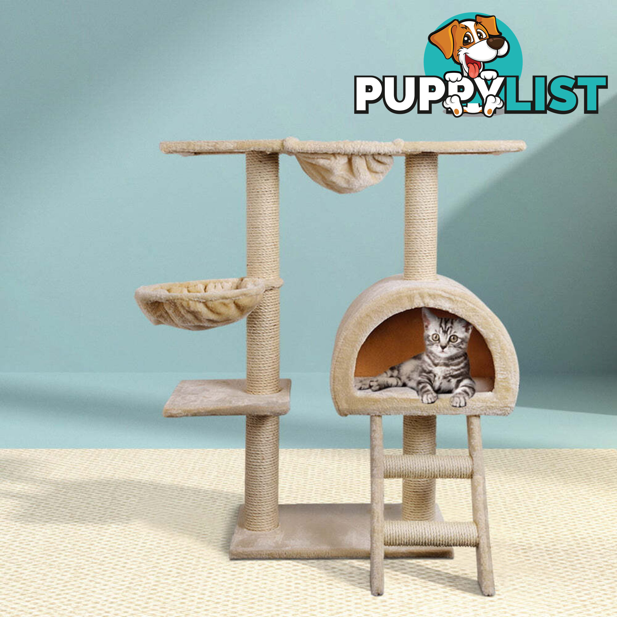 i.Pet Cat Tree 100cm Tower Scratching Post Scratcher Condo House Trees Bed Beige - PET-CAT-HSCT003-BE