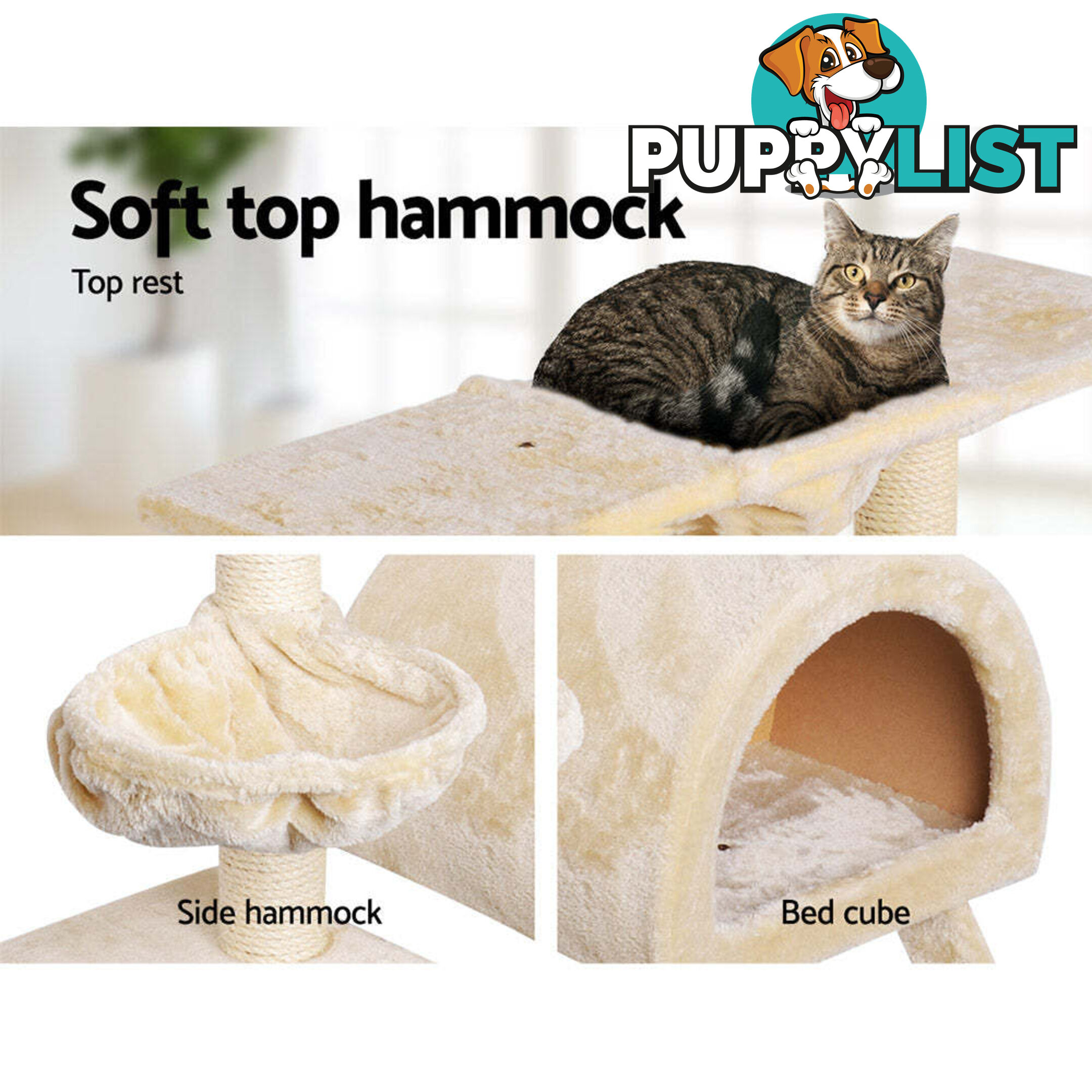i.Pet Cat Tree 100cm Tower Scratching Post Scratcher Condo House Trees Bed Beige - PET-CAT-HSCT003-BE