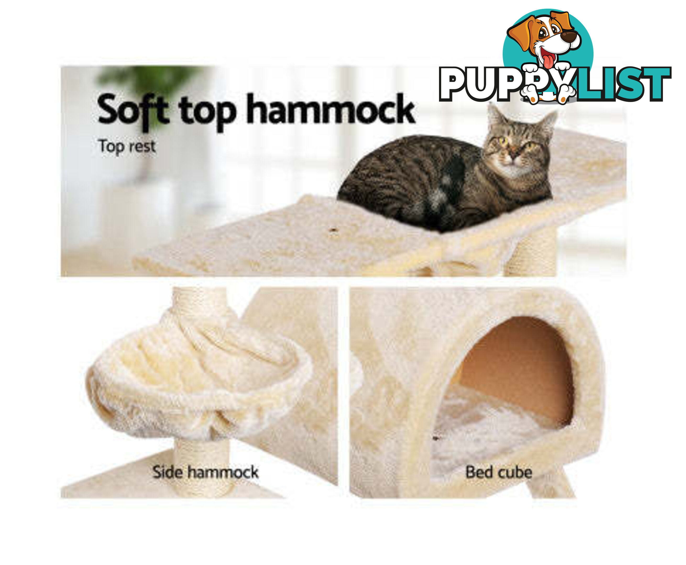 i.Pet Cat Tree 100cm Tower Scratching Post Scratcher Condo House Trees Bed Beige - PET-CAT-HSCT003-BE