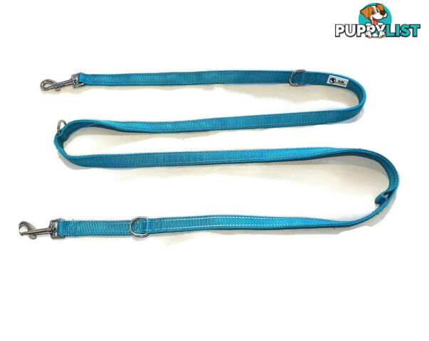 Multi Dog Lead - Nylon w/Reflective Stitching - Double Clip ,Coupler, Waist Belt, Short/Long, Quicktie Moondidley Pets - MDPLDMUL25PNK