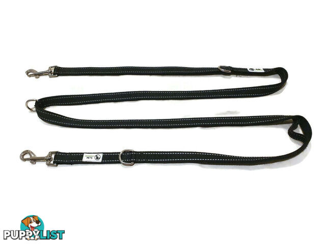Multi Dog Lead - Nylon w/Reflective Stitching - Double Clip ,Coupler, Waist Belt, Short/Long, Quicktie Moondidley Pets - MDPLDMUL25PNK