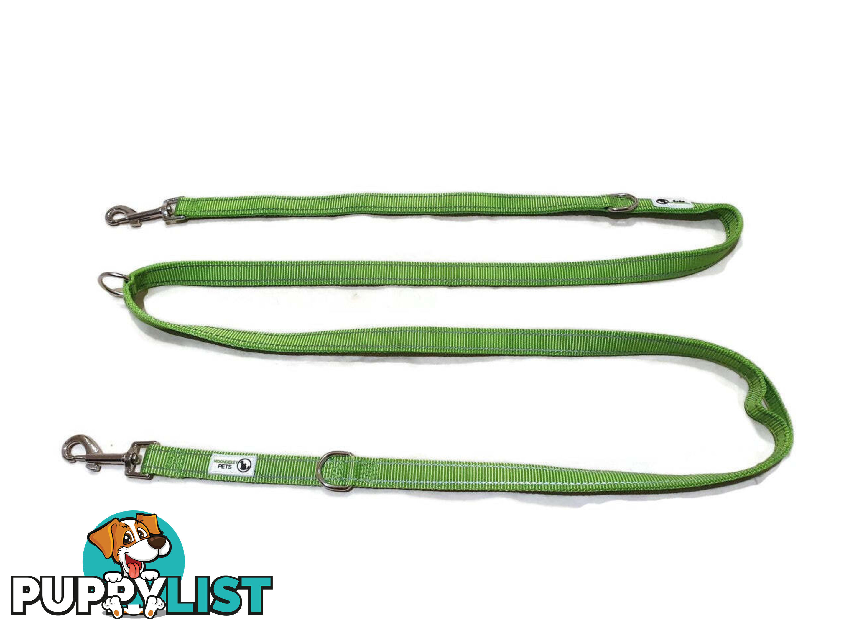 Multi Dog Lead - Nylon w/Reflective Stitching - Double Clip ,Coupler, Waist Belt, Short/Long, Quicktie Moondidley Pets - MDPLDMUL25PNK