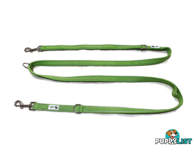 Multi Dog Lead - Nylon w/Reflective Stitching - Double Clip ,Coupler, Waist Belt, Short/Long, Quicktie Moondidley Pets - MDPLDMUL25PNK