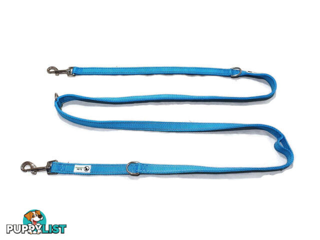 Multi Dog Lead - Nylon w/Reflective Stitching - Double Clip ,Coupler, Waist Belt, Short/Long, Quicktie Moondidley Pets - MDPLDMUL25PNK