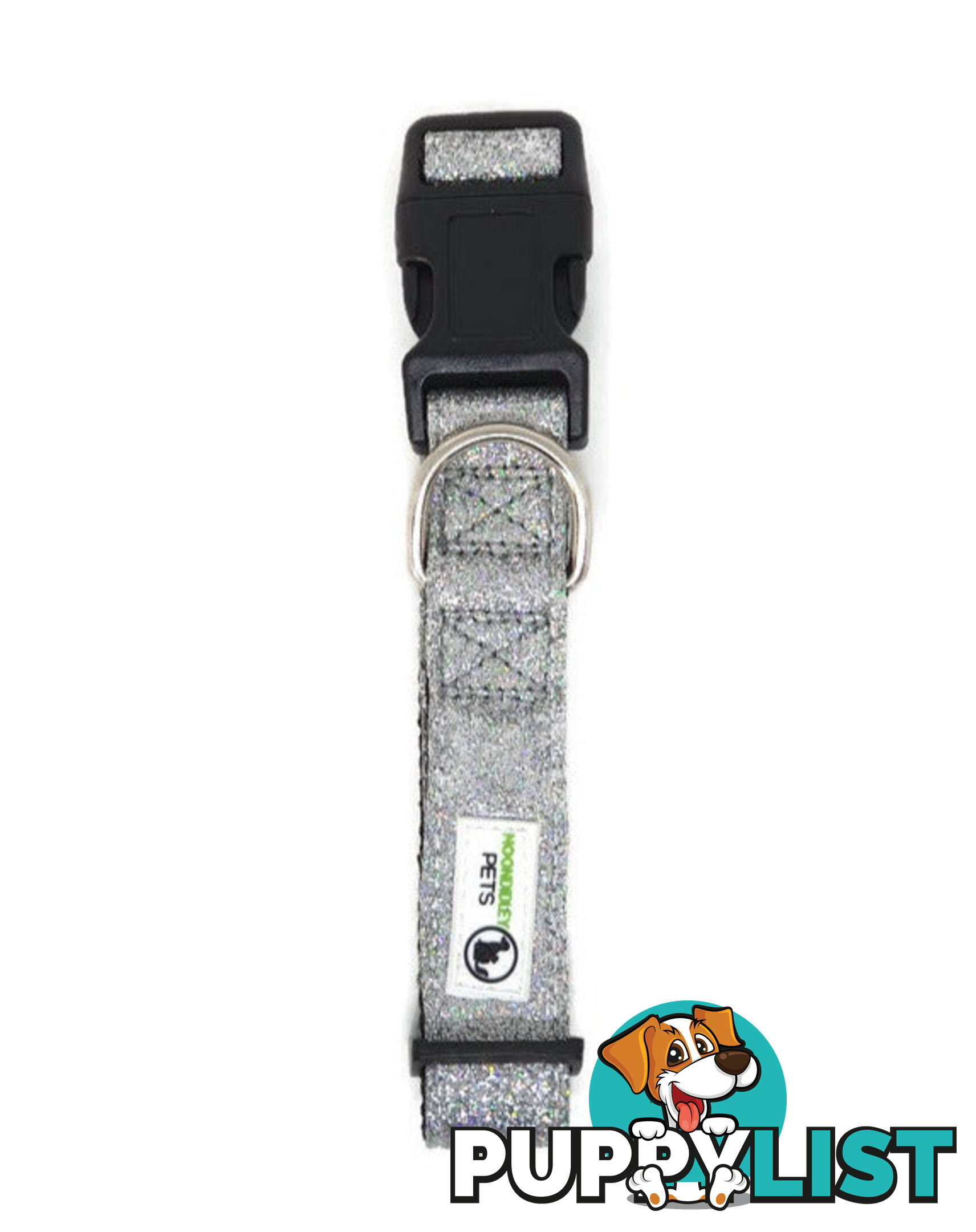 Bling Glitter Overlay Nylon Collar - Breakaway Buckle - Moondidley Pets - MDPCOLBLILSIL