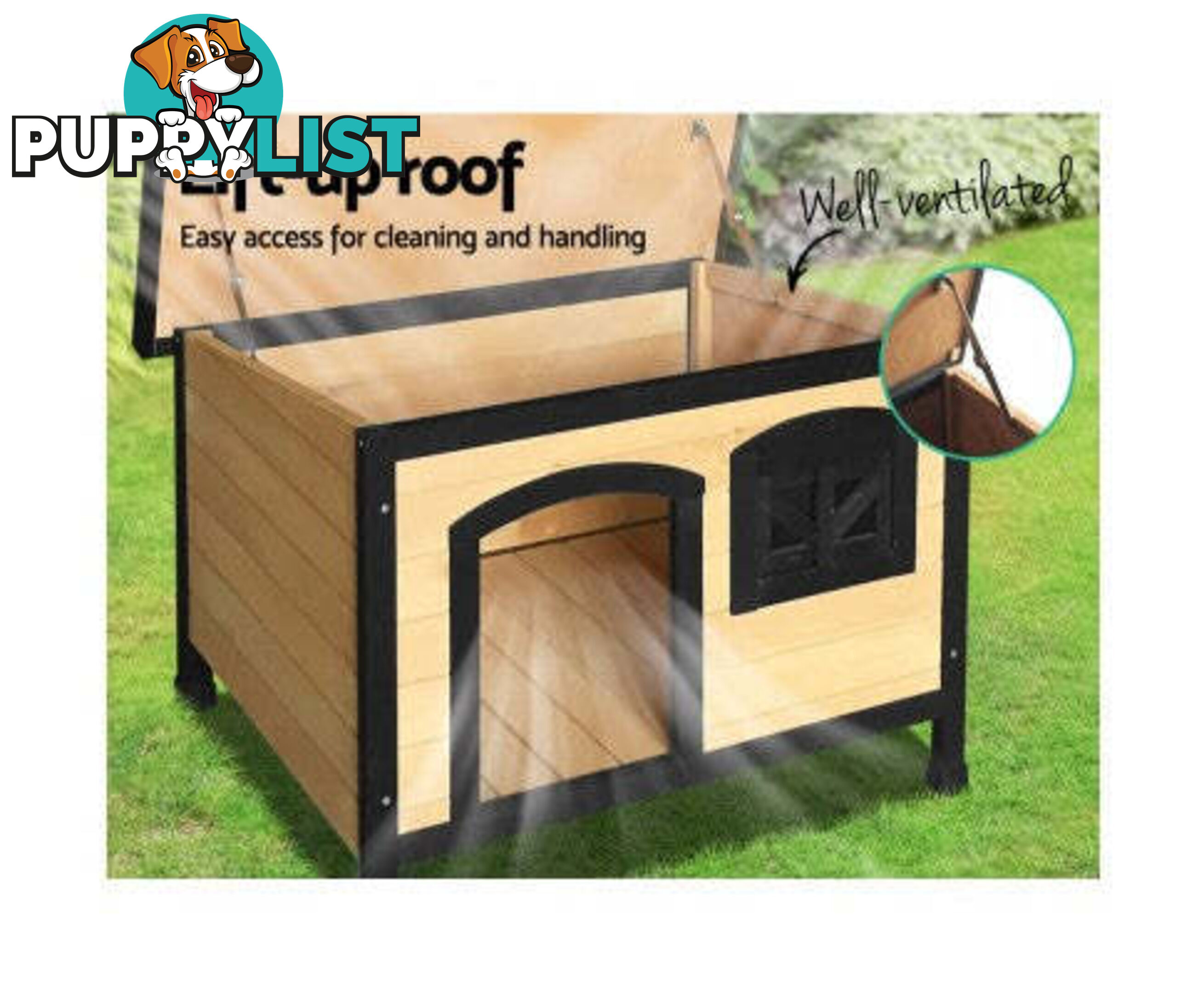 i.Pet Large Wooden Pet Kennel - PET-GT-DH5-L-BK