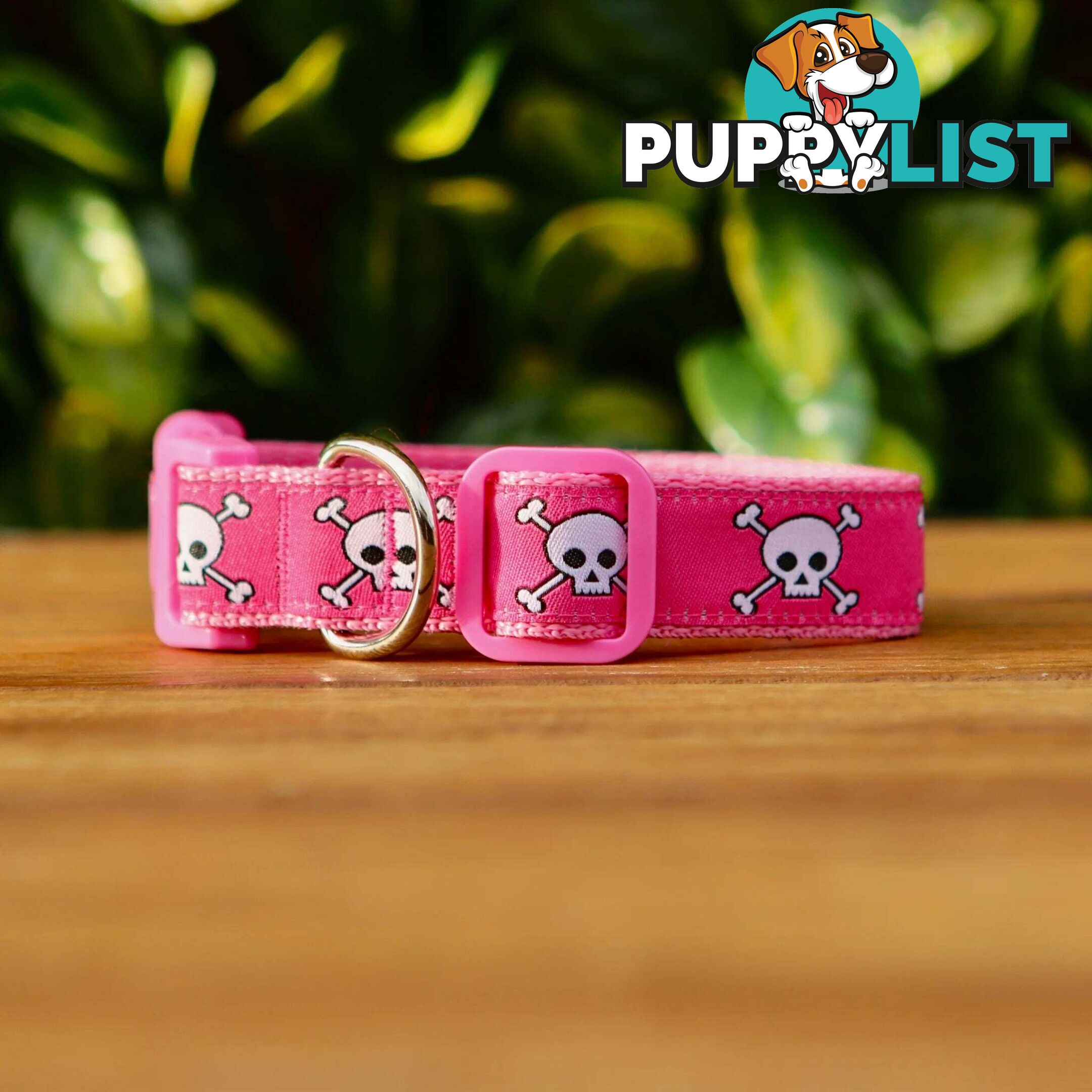 Pink Skulls Dog Collar - Hand Made by The Bark Side - TBSSKULXS