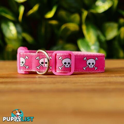 Pink Skulls Dog Collar - Hand Made by The Bark Side - TBSSKULXS