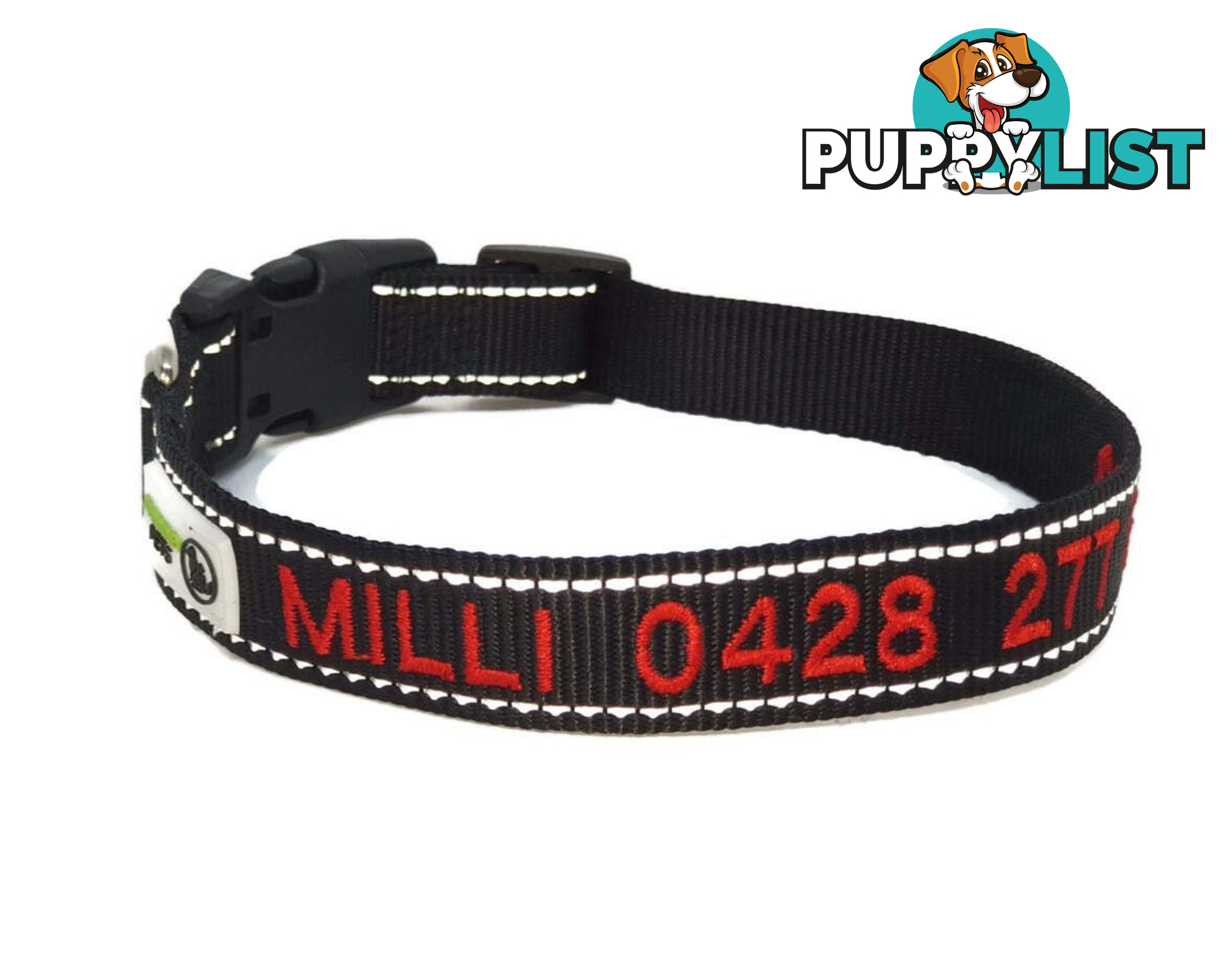 Doggie ID Collar Nylon w/Reflective Stitching Embroidered Personalised Custom. - GC-DIC-031-L-PUR