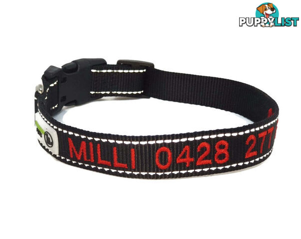 Doggie ID Collar Nylon w/Reflective Stitching Embroidered Personalised Custom. - GC-DIC-031-L-PUR