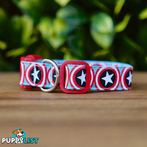 Captain America Dog Collar - Hand Made by The Bark Side - TBSCAPLGE