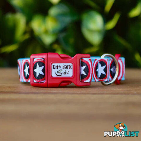 Captain America Dog Collar - Hand Made by The Bark Side - TBSCAPLGE