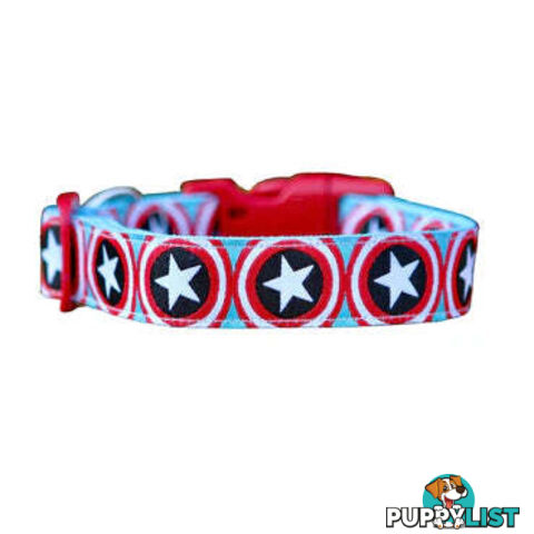Captain America Dog Collar - Hand Made by The Bark Side - TBSCAPLGE