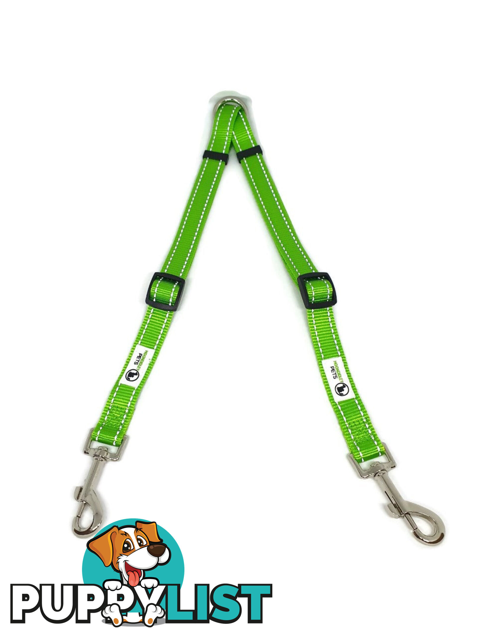 2 Dog Double Lead Coupler, Nylon w/Reflective Stitching - Moondidley Pets - MDPLDCOULBLK